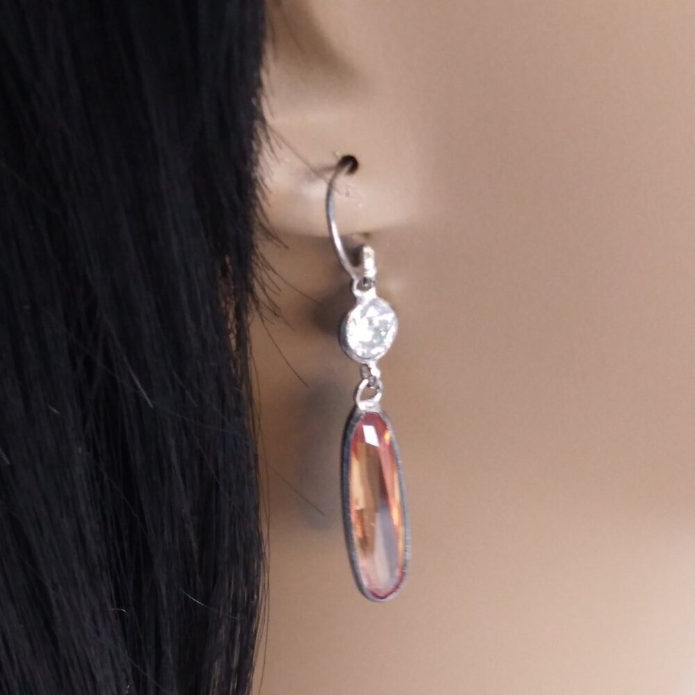WOMEN'S STERLING SILVER CHAMPAGNE & CRYSTAL DANGLE PIERCED EARRINGS